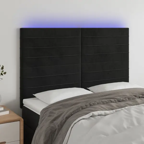 Gossi tablie de pat cu led, negru, 144x5x118/128 cm, catifea