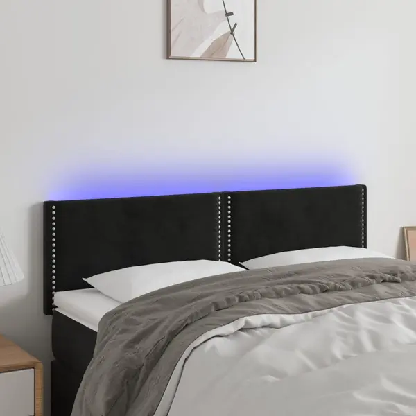 Gossi tablie de pat cu led, negru, 144x5x78/88 cm, catifea