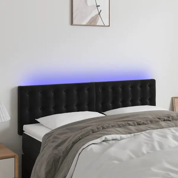 Gossi tablie de pat cu led, negru, 144x5x78/88 cm, catifea