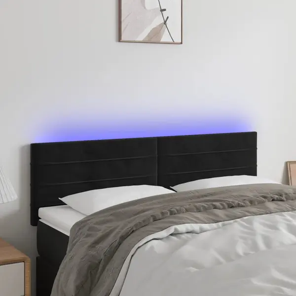 Gossi tablie de pat cu led, negru, 144x5x78/88 cm, catifea