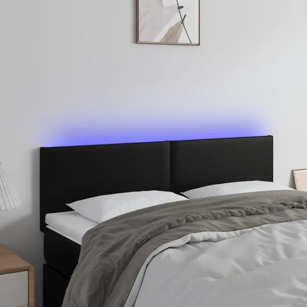 Gossi tablie de pat cu led, negru, 144x5x78/88 cm, piele ecologica