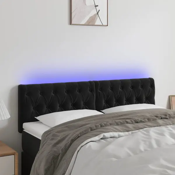 Gossi tablie de pat cu led, negru, 144x7x78/88 cm, catifea