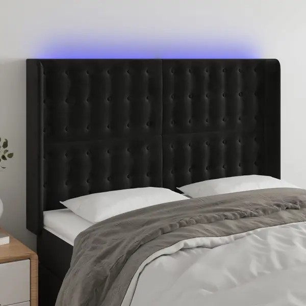 Gossi tablie de pat cu led, negru, 147x16x118/128 cm, catifea