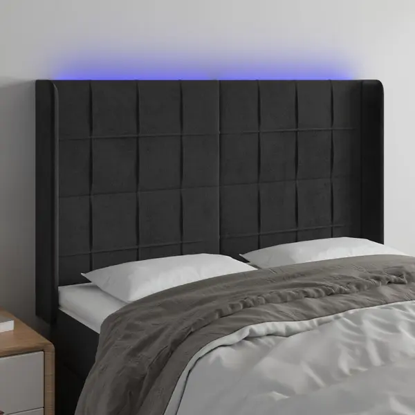 Gossi tablie de pat cu led, negru, 147x16x118/128 cm, catifea