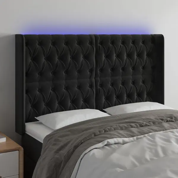 Gossi tablie de pat cu led, negru, 147x16x118/128 cm, catifea