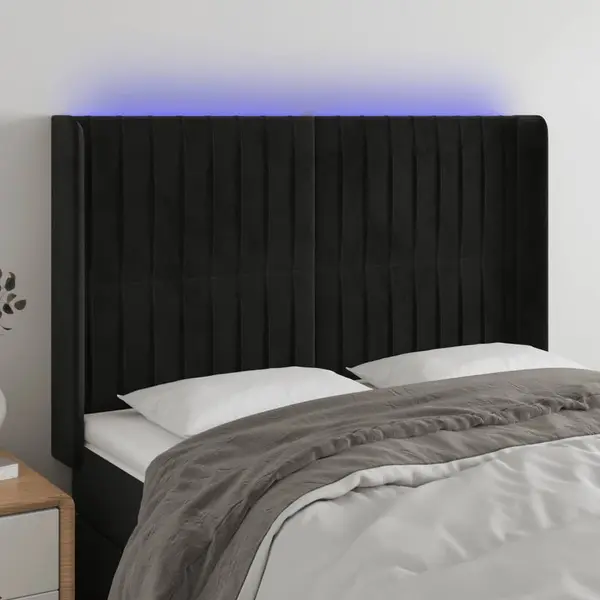 Gossi tablie de pat cu led, negru, 147x16x118/128 cm, catifea