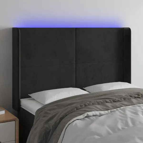 Gossi tablie de pat cu led, negru, 147x16x118/128 cm, catifea