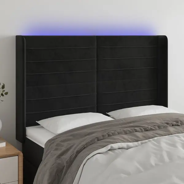 Gossi tablie de pat cu led, negru, 147x16x118/128 cm, catifea