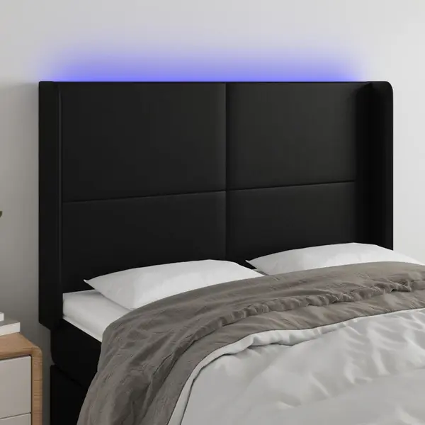 Gossi tablie de pat cu led, negru, 147x16x118/128 cm, piele ecologica