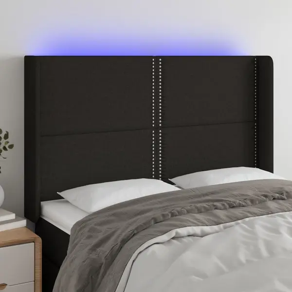 Gossi tablie de pat cu led, negru, 147x16x118/128 cm, textil