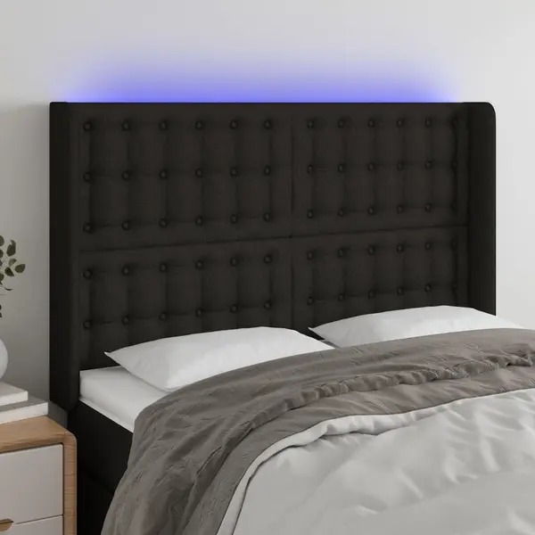 Gossi tablie de pat cu led, negru, 147x16x118/128 cm, textil