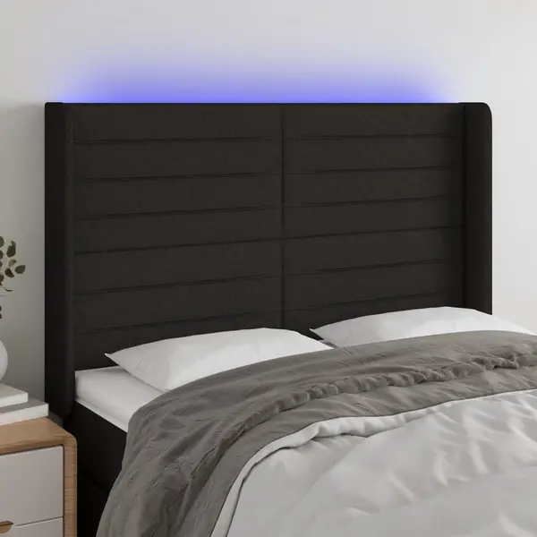 Gossi tablie de pat cu led, negru, 147x16x118/128 cm, textil