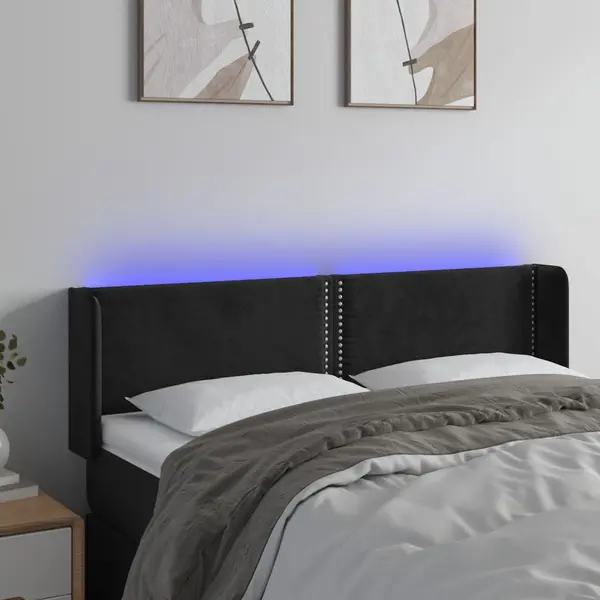 Gossi tablie de pat cu led, negru, 147x16x78/88 cm, catifea