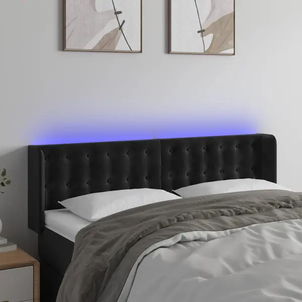 Gossi tablie de pat cu led, negru, 147x16x78/88 cm, catifea