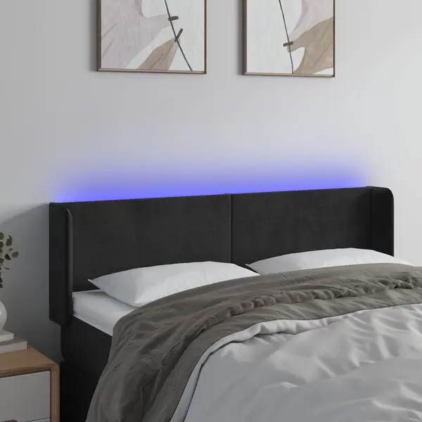 Gossi tablie de pat cu led, negru, 147x16x78/88 cm, catifea