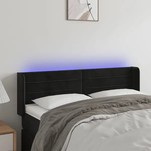 Gossi tablie de pat cu led, negru, 147x16x78/88 cm, catifea