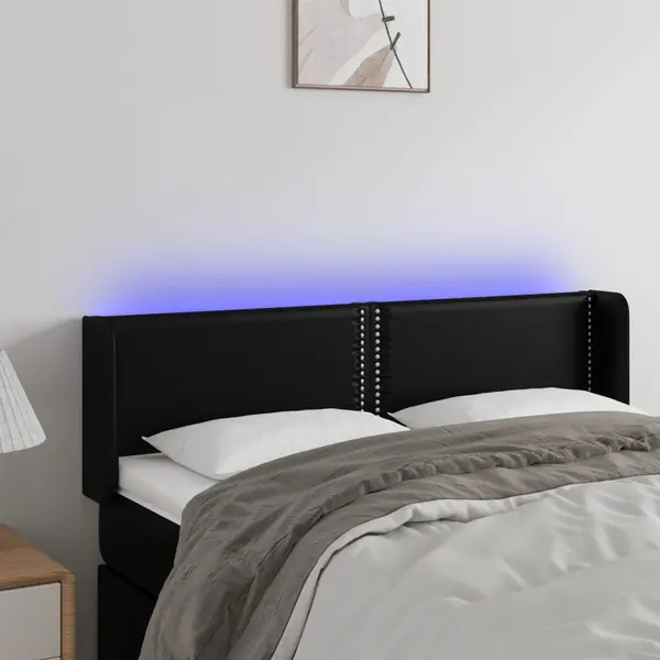 Gossi tablie de pat cu led, negru, 147x16x78/88 cm, piele ecologica