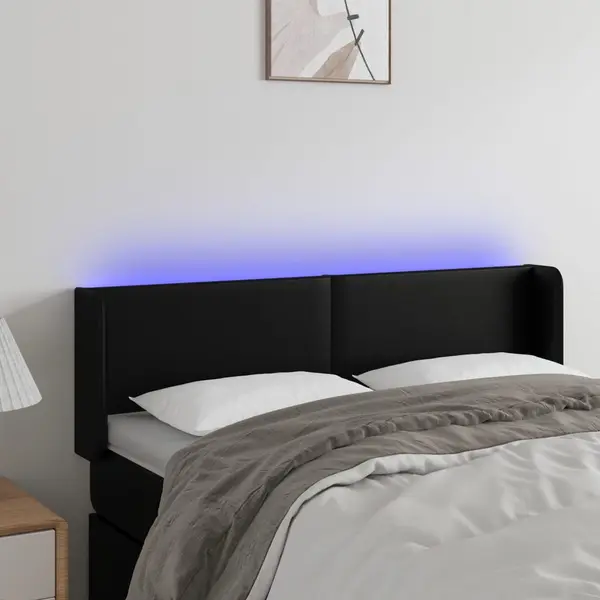 Gossi tablie de pat cu led, negru, 147x16x78/88 cm, piele ecologica