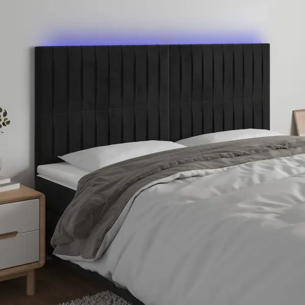 Gossi tablie de pat cu led, negru, 160x5x118/128 cm, catifea