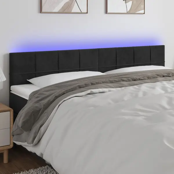 Gossi tablie de pat cu led, negru, 160x5x78/88 cm, catifea