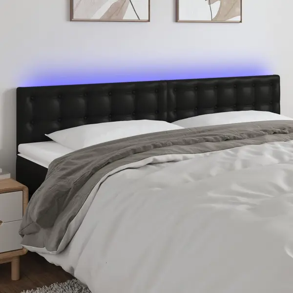 Gossi tablie de pat cu led, negru, 160x5x78/88 cm, piele ecologica