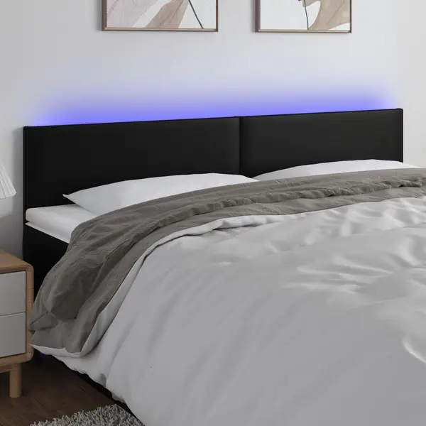 Gossi tablie de pat cu led, negru, 160x5x78/88 cm, piele ecologica