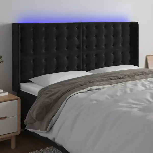 Gossi tablie de pat cu led, negru, 163x16x118/128 cm, catifea