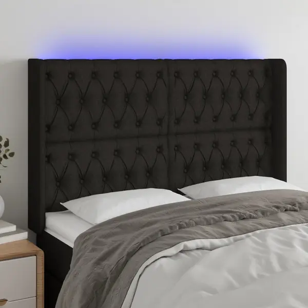 Gossi tablie de pat cu led, negru, 163x16x118/128 cm, textil