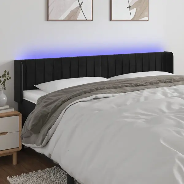 Gossi tablie de pat cu led, negru, 163x16x78/88 cm, catifea