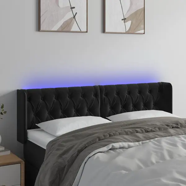 Gossi tablie de pat cu led, negru, 163x16x78/88 cm, catifea