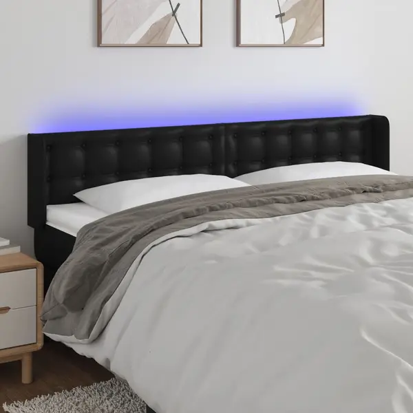 Gossi tablie de pat cu led, negru, 163x16x78/88 cm, piele ecologica