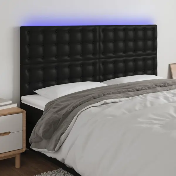 Gossi tablie de pat cu led, negru, 180x5x118/128 cm, piele ecologica