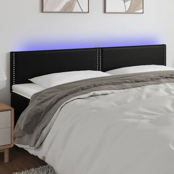 Gossi tablie de pat cu led, negru, 180x5x78/88 cm, piele ecologica