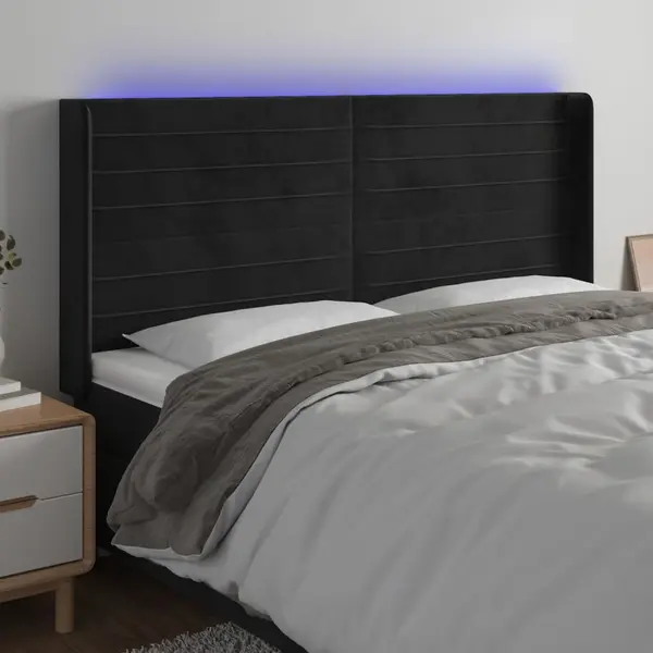 Gossi tablie de pat cu led, negru, 183x16x118/128 cm, catifea