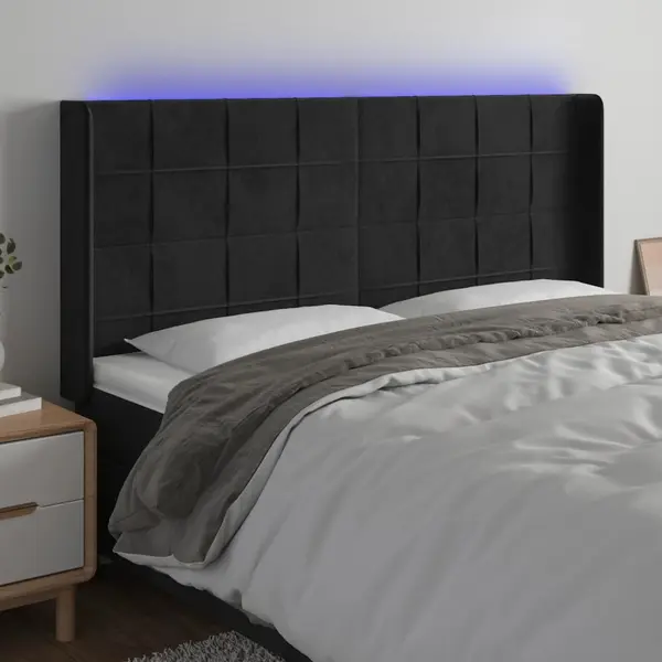 Gossi tablie de pat cu led, negru, 183x16x118/128 cm, catifea