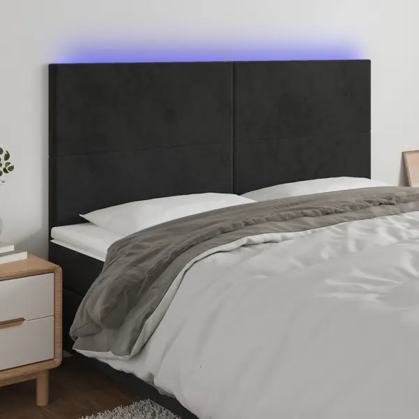 Gossi tablie de pat cu led, negru, 200x5x118/128 cm, catifea