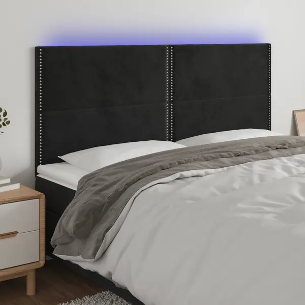 Gossi tablie de pat cu led, negru, 200x5x118/128 cm, catifea