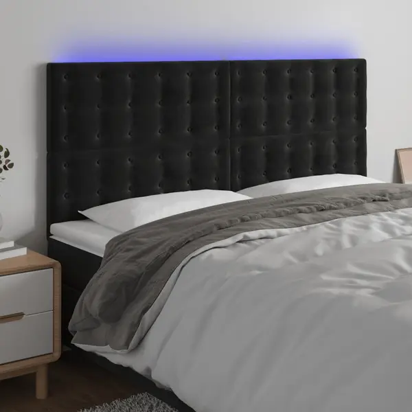 Gossi tablie de pat cu led, negru, 200x5x118/128 cm, catifea