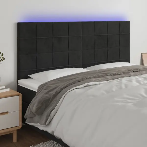 Gossi tablie de pat cu led, negru, 200x5x118/128 cm, catifea