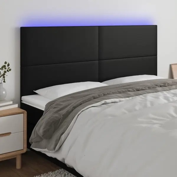Gossi tablie de pat cu led, negru, 200x5x118/128 cm, piele ecologica
