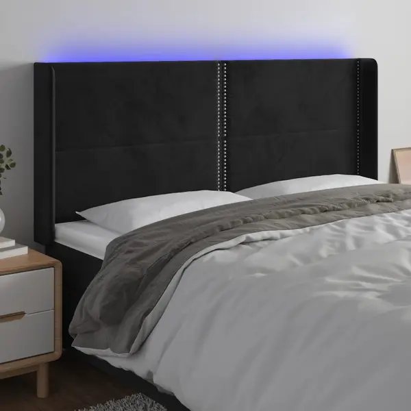 Gossi tablie de pat cu led, negru, 203x16x118/128 cm, catifea