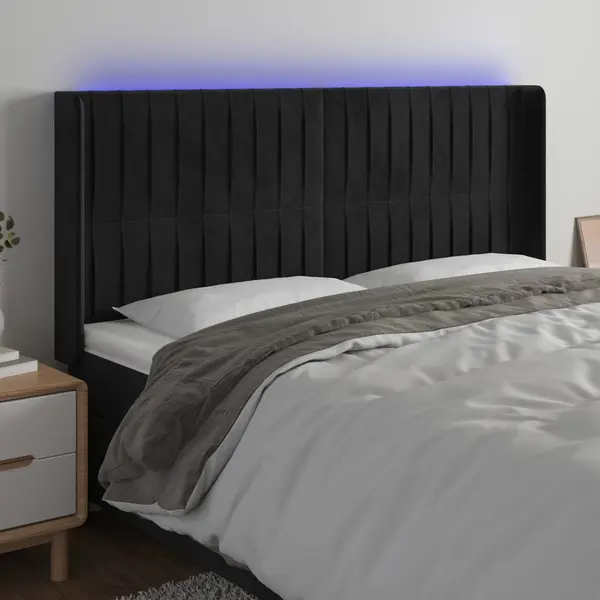 Gossi tablie de pat cu led, negru, 203x16x118/128 cm, catifea