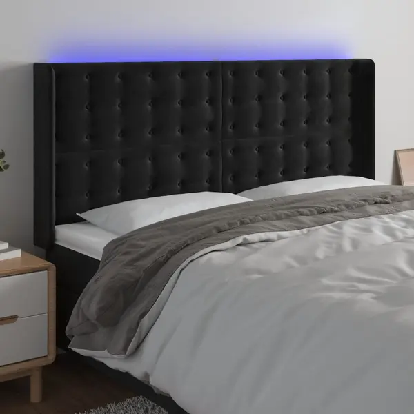 Gossi tablie de pat cu led, negru, 203x16x118/128 cm, catifea