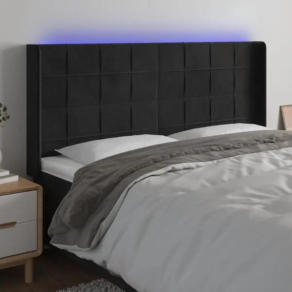 Gossi tablie de pat cu led, negru, 203x16x118/128 cm, catifea