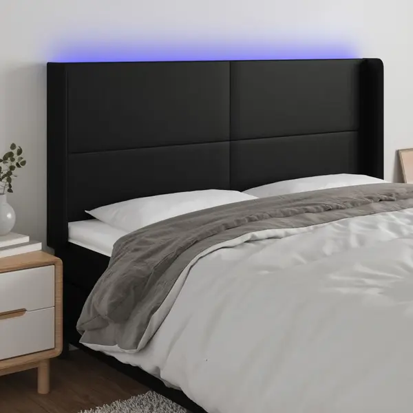 Gossi tablie de pat cu led, negru, 203x16x118/128 cm, piele ecologica