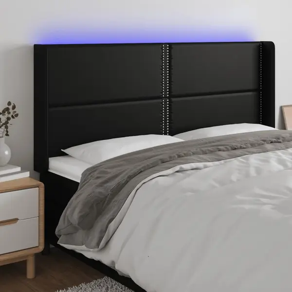 Gossi tablie de pat cu led, negru, 203x16x118/128 cm, piele ecologica