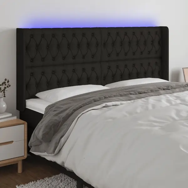 Gossi tablie de pat cu led, negru, 203x16x118/128 cm, textil