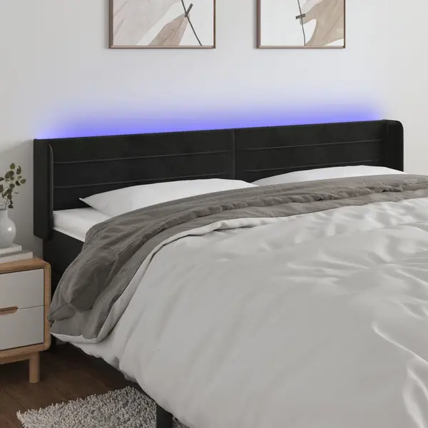 Gossi tablie de pat cu led, negru, 203x16x78/88 cm, catifea