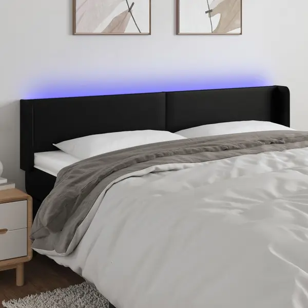 Gossi tablie de pat cu led, negru, 203x16x78/88 cm, piele ecologica