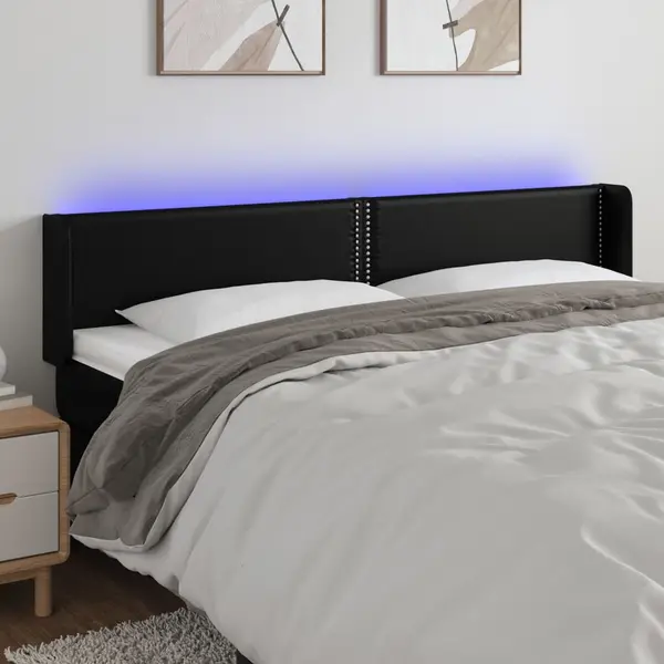 Gossi tablie de pat cu led, negru, 203x16x78/88 cm, piele ecologica